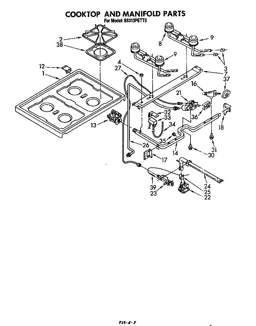Whirlpool SS313PETT0 cook top and manifold diagram