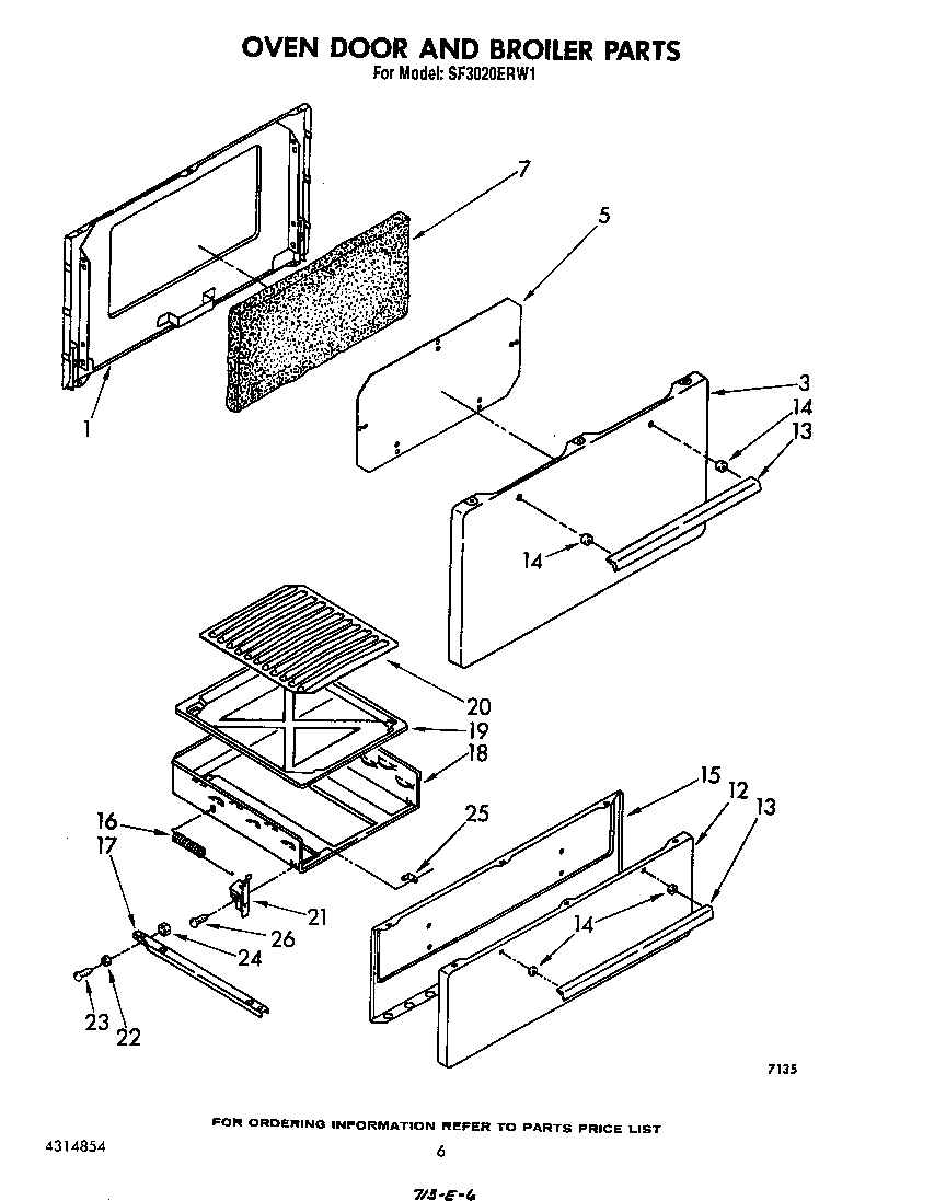 Whirlpool SF3020ERW1 oven door and broiler diagram