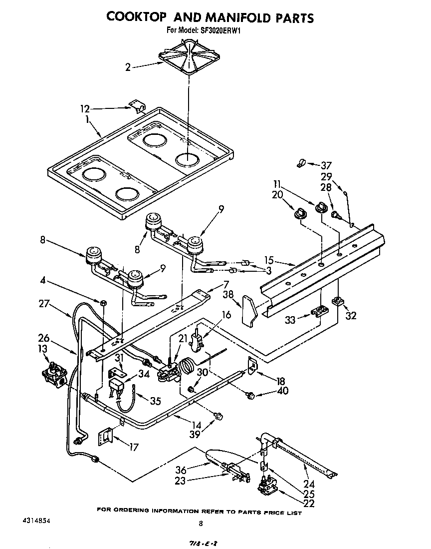 Whirlpool SF3020ERW1 cook top and manifold diagram