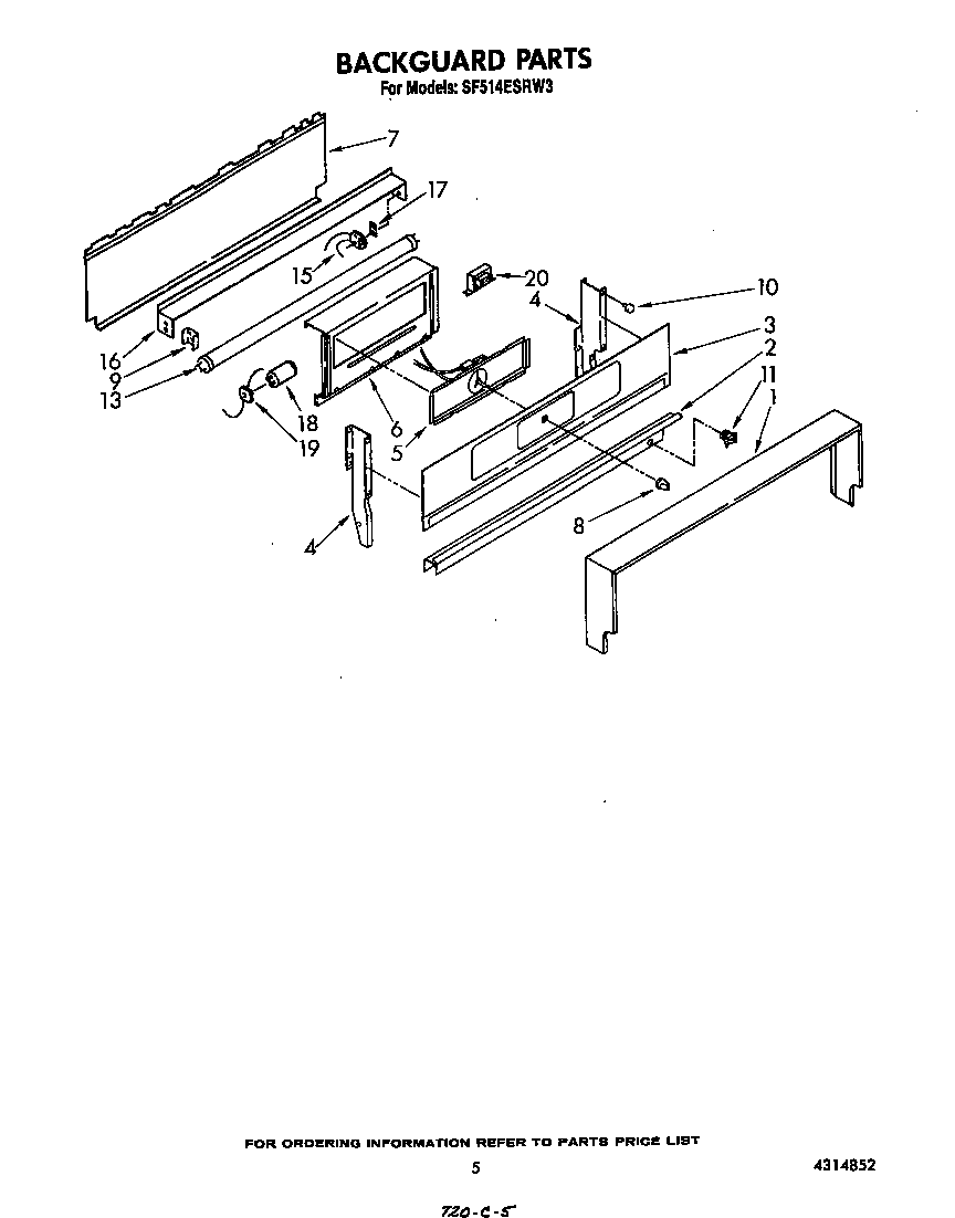 Whirlpool SF514ESRW3 backguard diagram