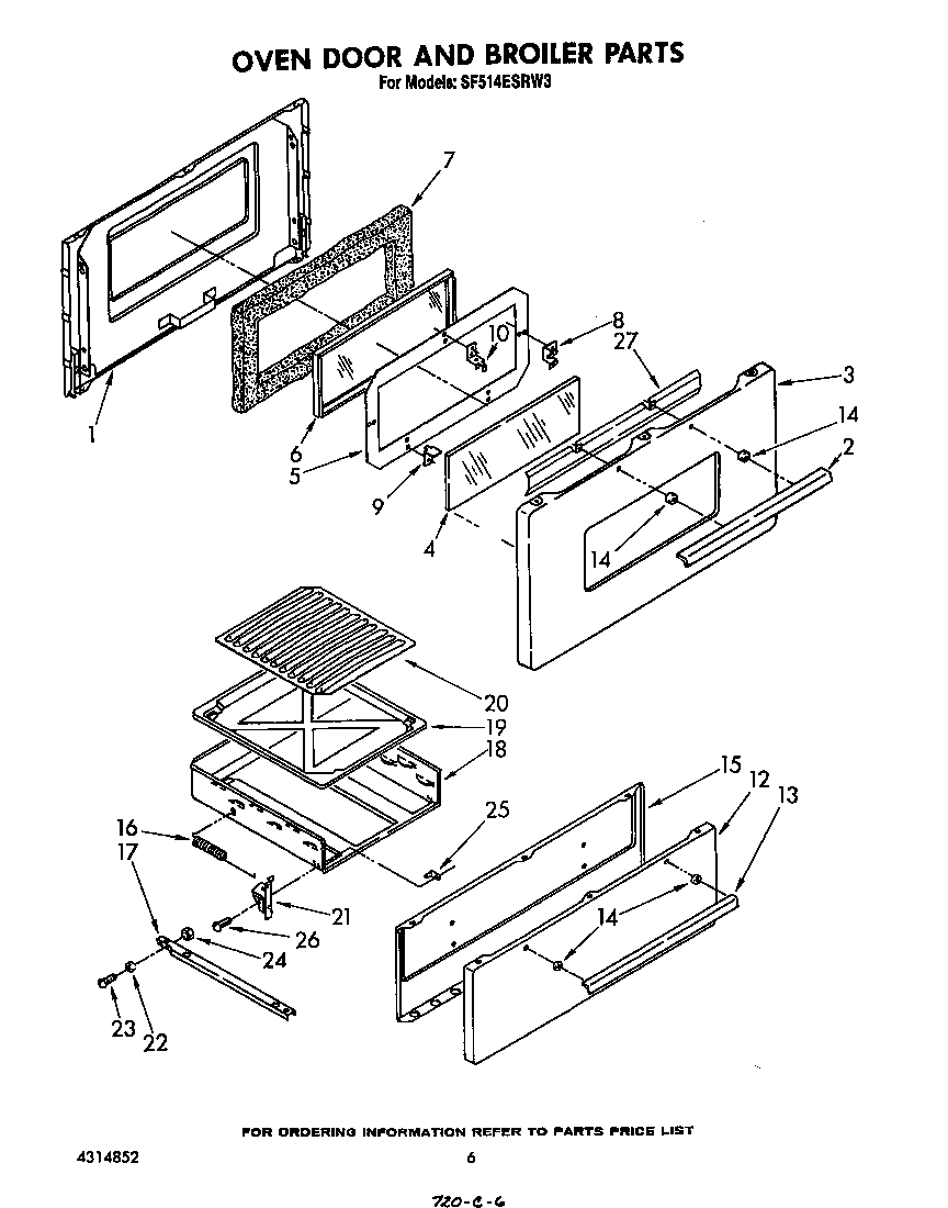 Whirlpool SF514ESRW3 oven door and broiler diagram