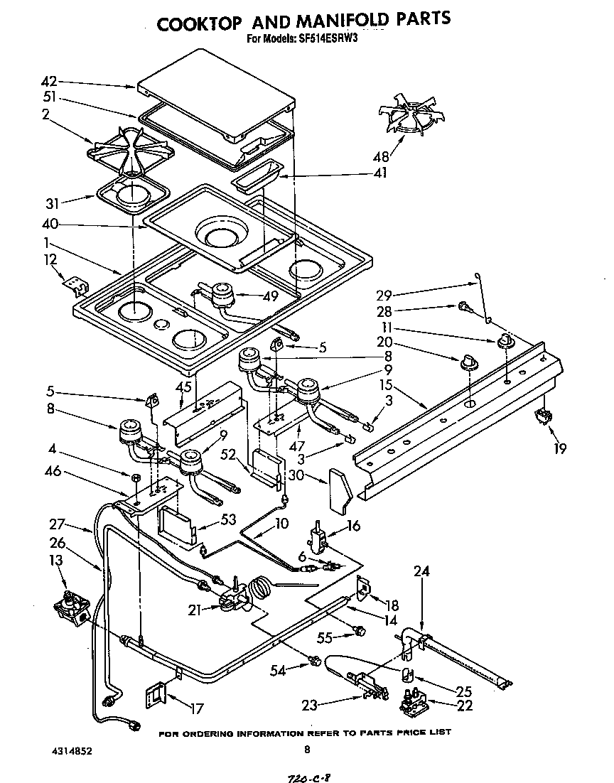 Whirlpool SF514ESRW3 cooktop and manifold diagram