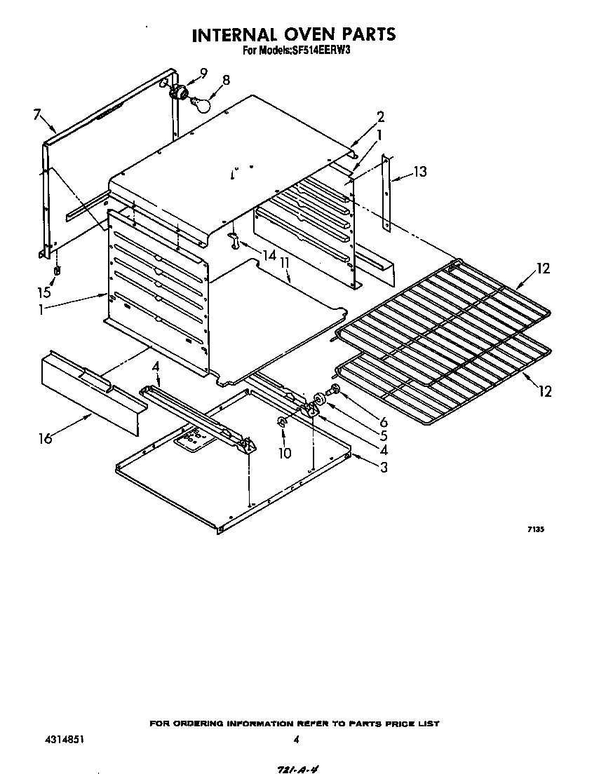 Whirlpool SF514EERW3 internal oven diagram