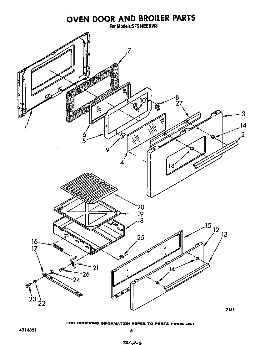 Whirlpool SF514EERW3 oven door and broiler diagram