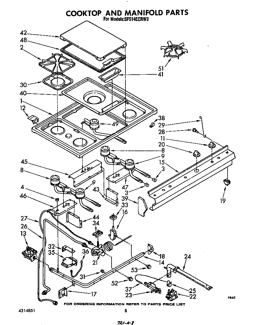 Whirlpool SF514EERW3 cooktop and manifold diagram