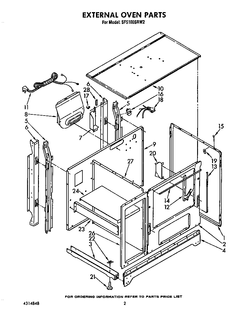 Whirlpool SF5100SRW2 external oven diagram