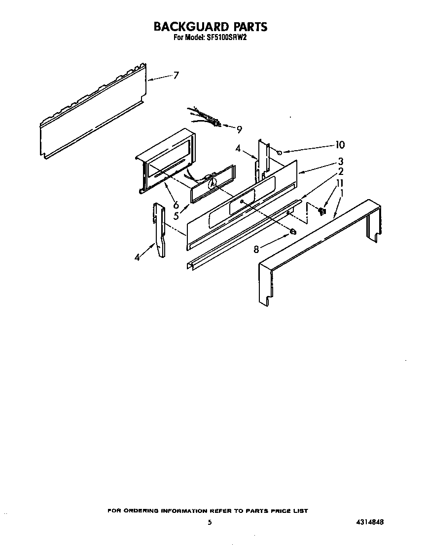 Whirlpool SF5100SRW2 backguard diagram