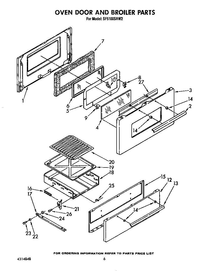 Whirlpool SF5100SRW2 oven door and broiler diagram
