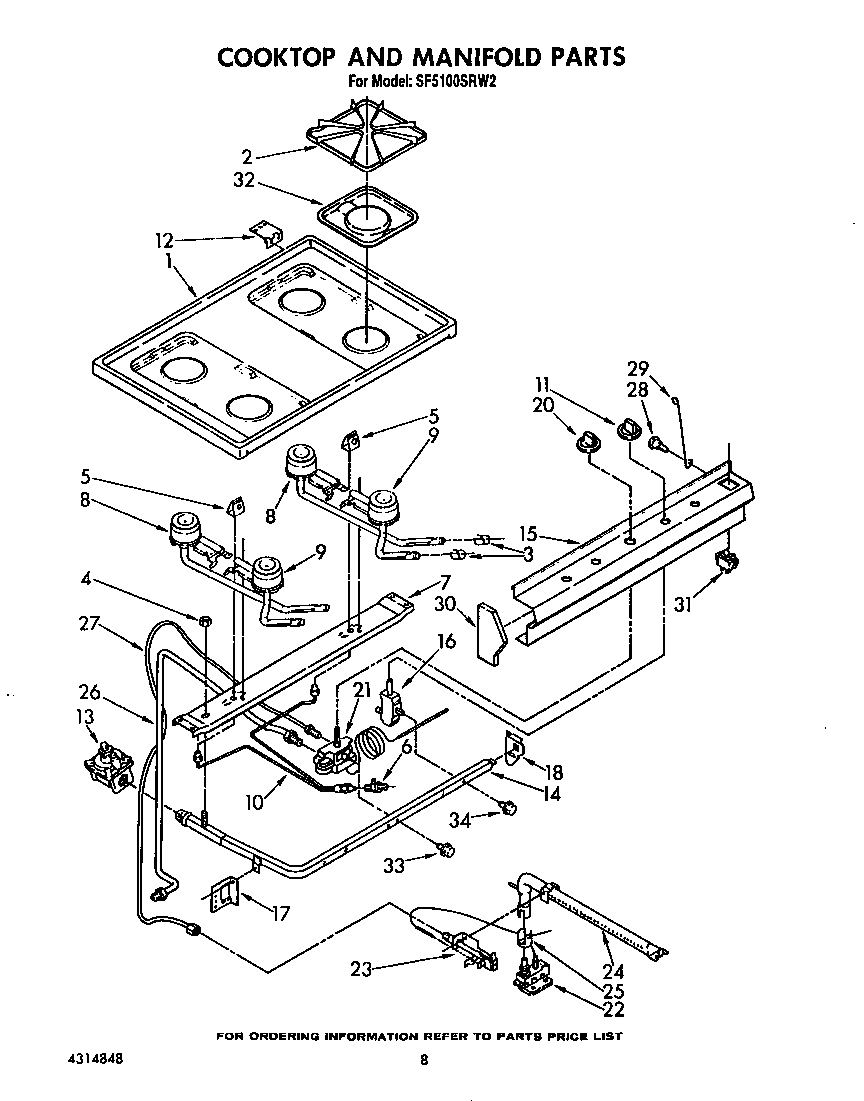 Whirlpool SF5100SRW2 cooktop and manifold diagram