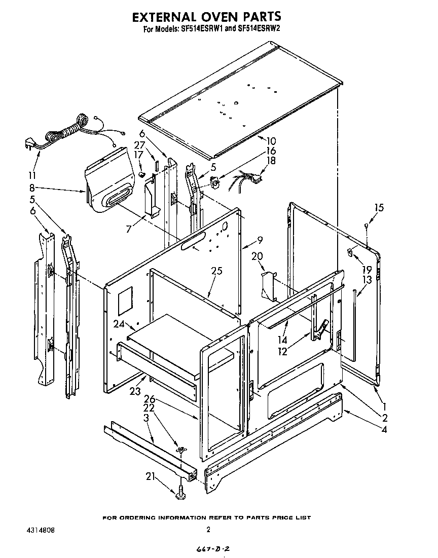 Whirlpool SF514ESRW2 external oven diagram