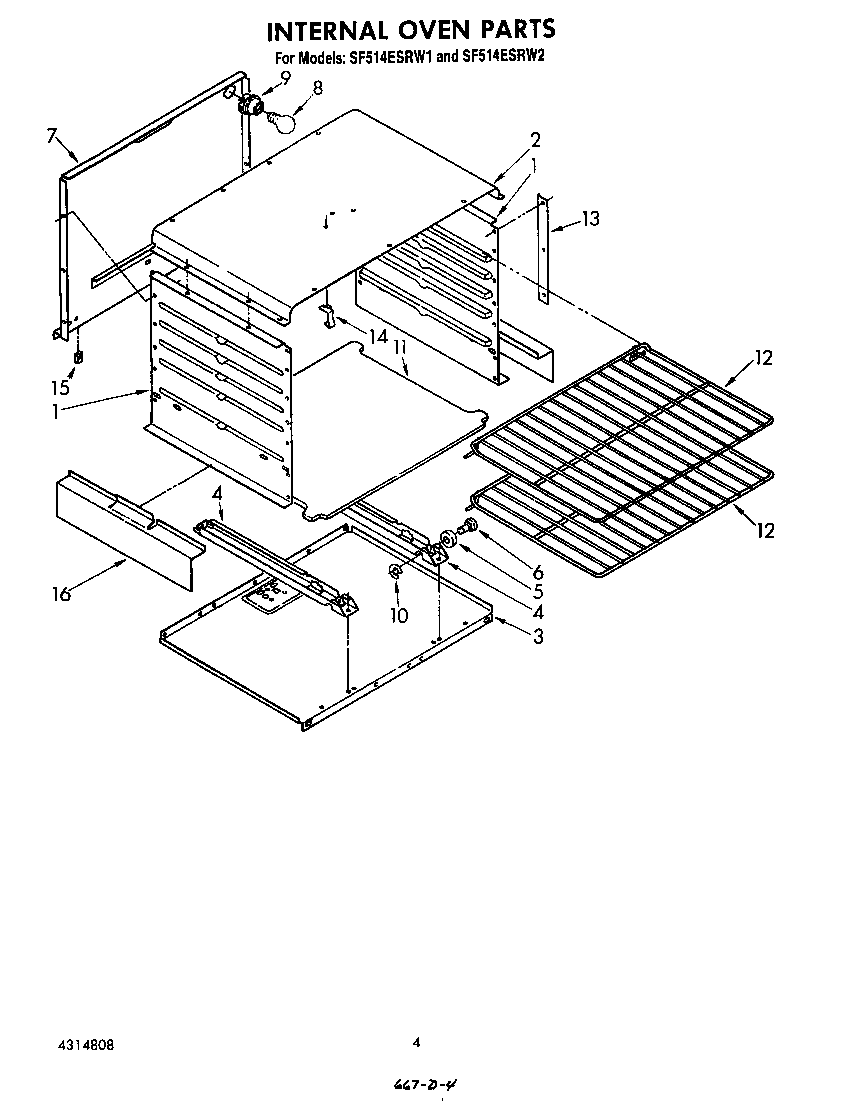 Whirlpool SF514ESRW2 internal oven diagram
