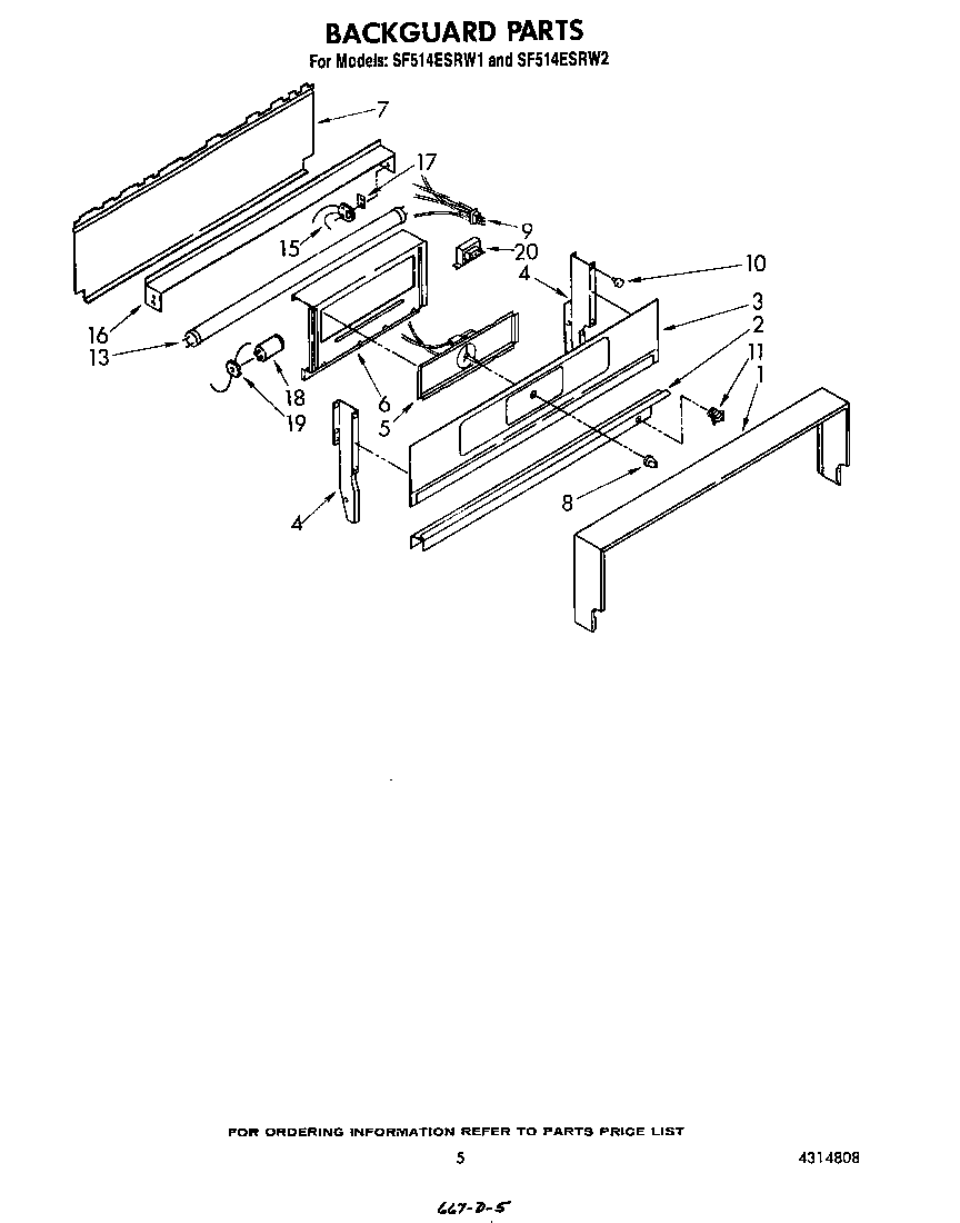 Whirlpool SF514ESRW2 backguard diagram