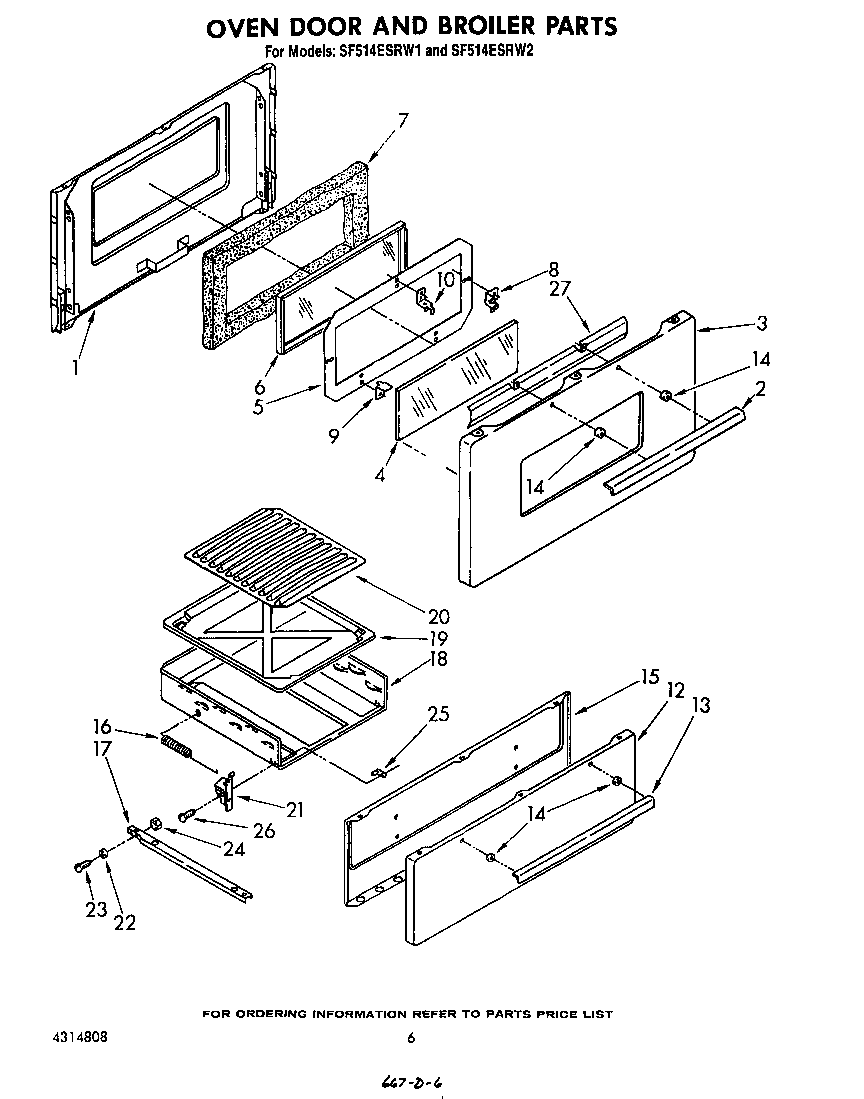 Whirlpool SF514ESRW2 oven door and broiler diagram