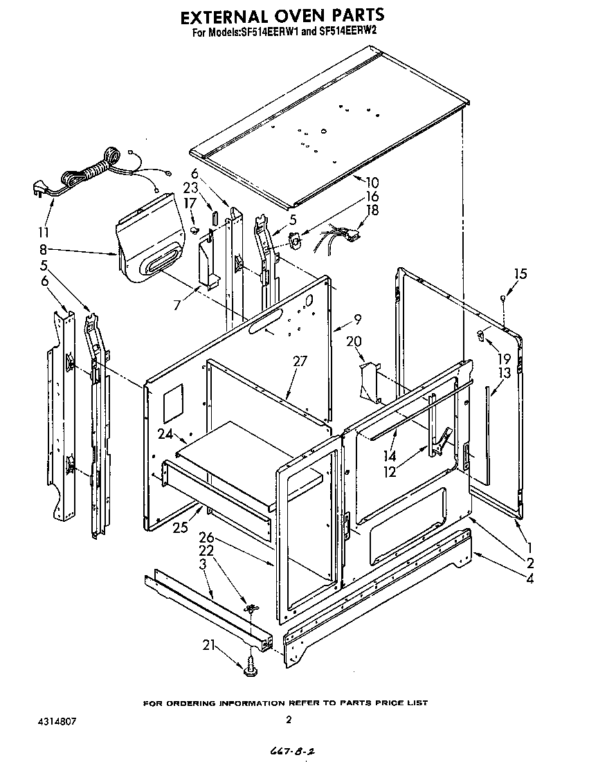 Whirlpool SF514EERW2 external oven diagram
