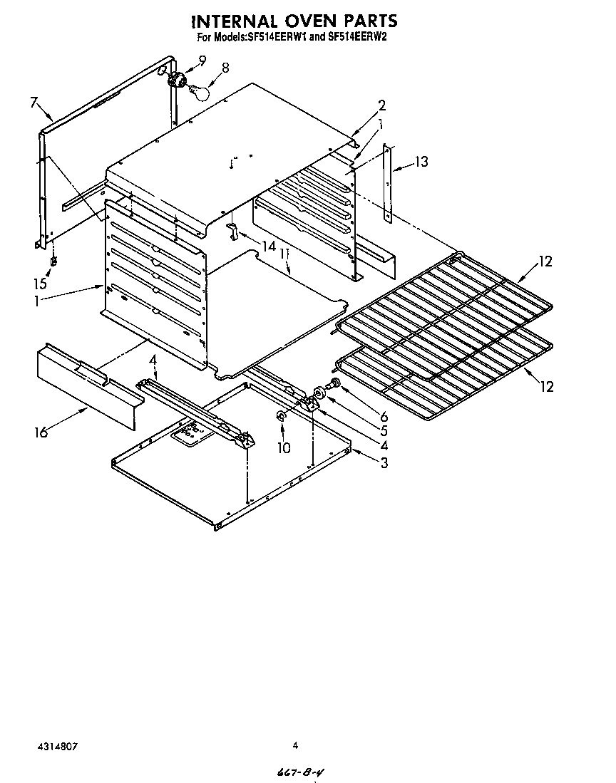 Whirlpool SF514EERW2 internal oven diagram