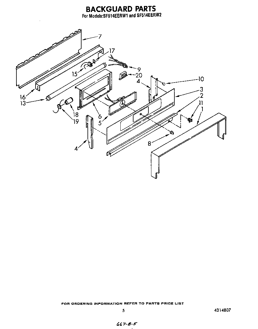 Whirlpool SF514EERW2 backguard diagram