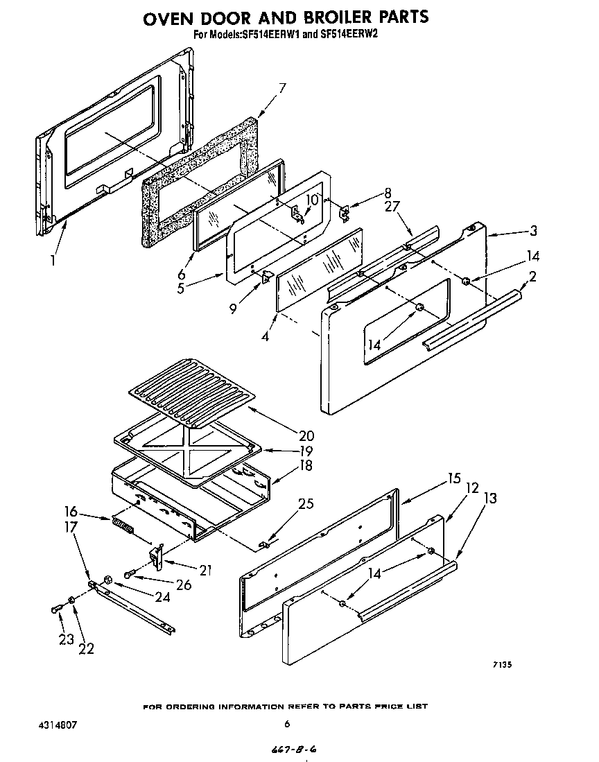 Whirlpool SF514EERW2 oven door and broiler diagram