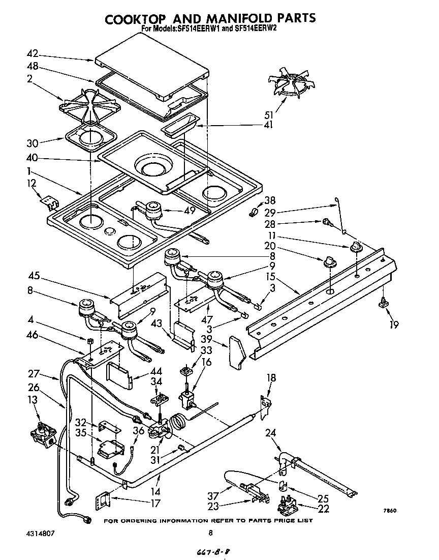 Whirlpool SF514EERW2 cooktop and manifold diagram