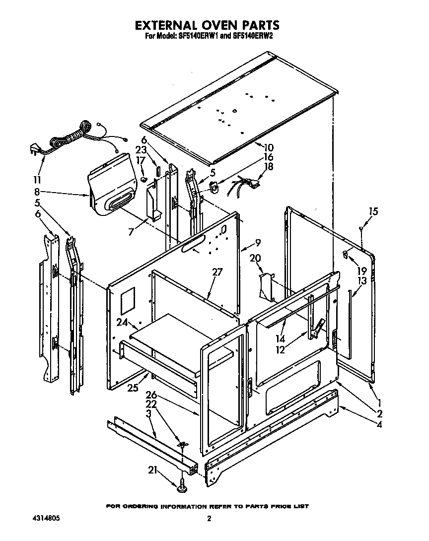Whirlpool SF5140ERW1 external oven diagram