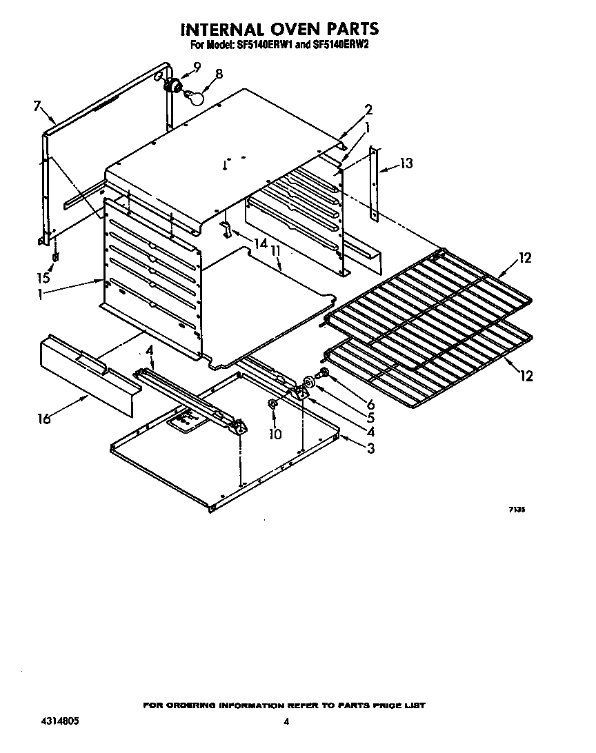 Whirlpool SF5140ERW1 internal oven diagram