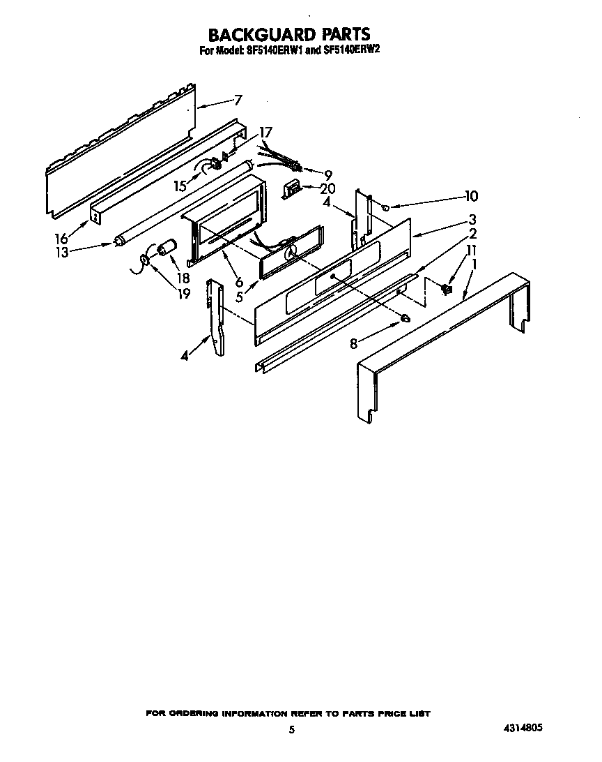 Whirlpool SF5140ERW1 backguard diagram