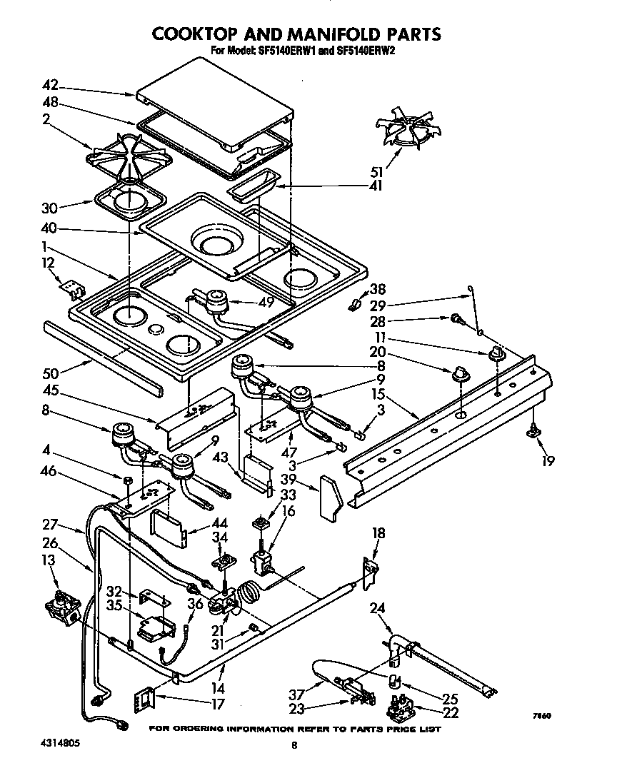 Whirlpool SF5140ERW1 cooktop and manifold diagram