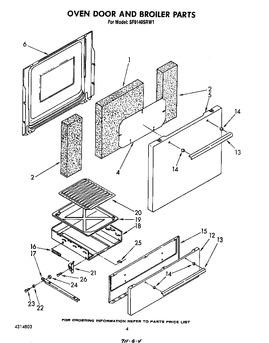 Whirlpool SF0140SRW1 oven door and broiler diagram