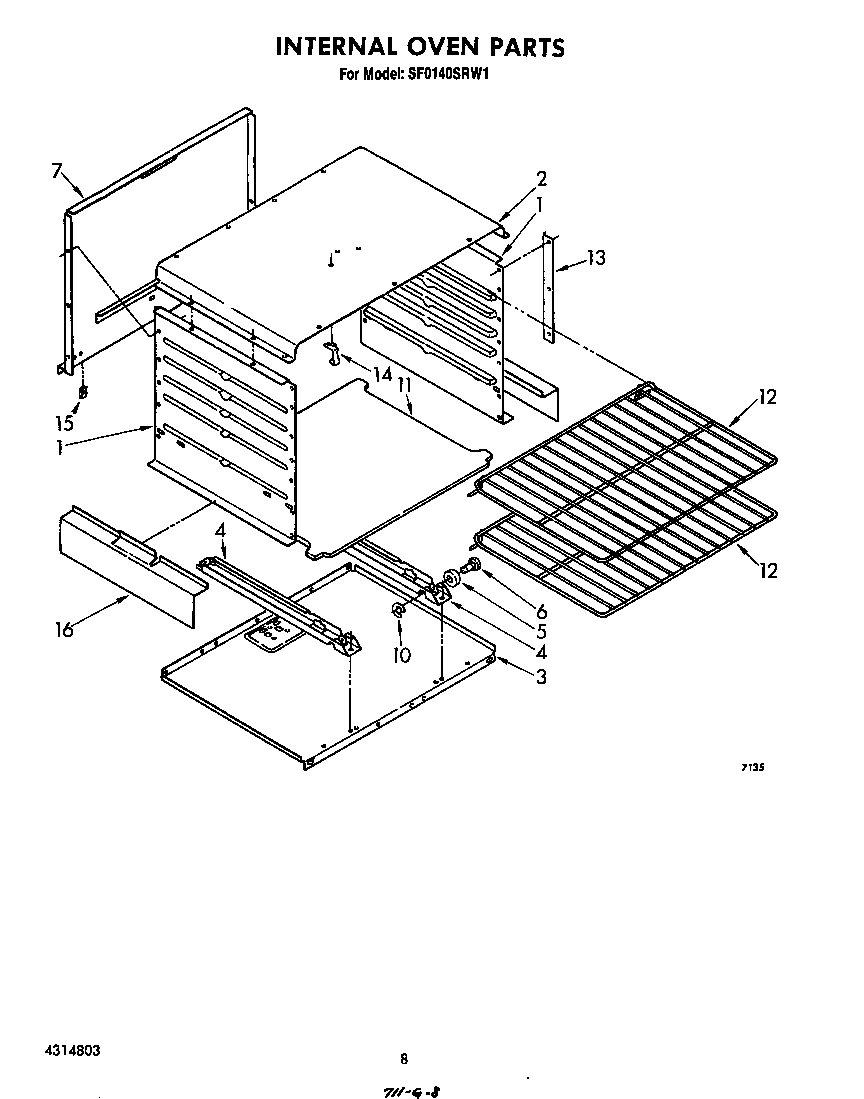 Whirlpool SF0140SRW1 internal oven diagram