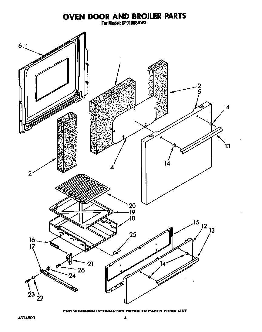 Whirlpool SF0100SRW2 oven door and broiler diagram