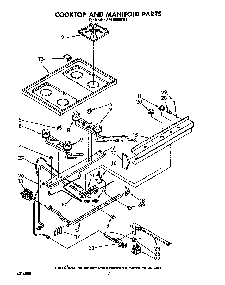 Whirlpool SF0100SRW2 cooktop and manifold diagram