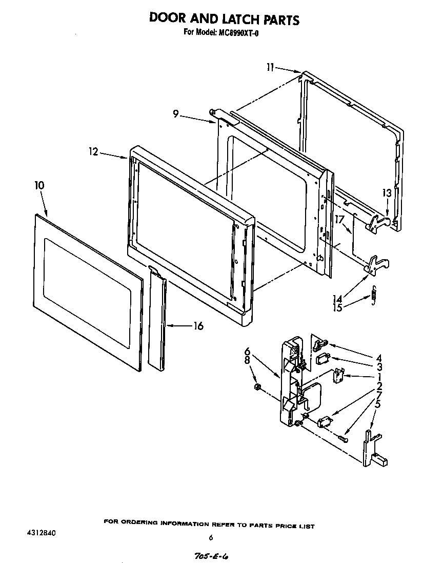 Whirlpool MC8990XT0 door and latch diagram