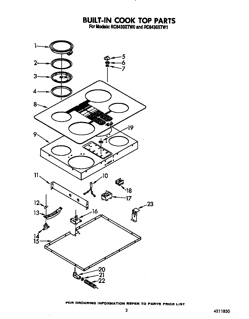 Whirlpool RC8430XTW0 cooktop diagram