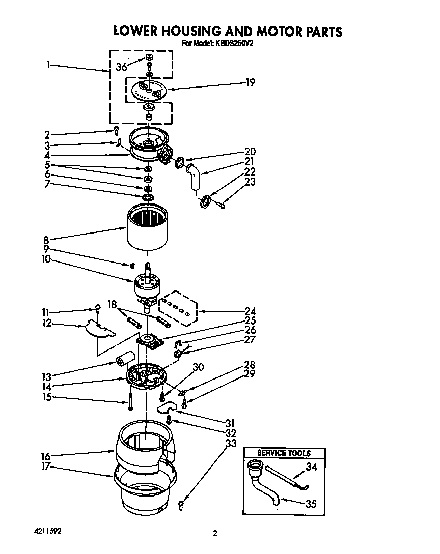KitchenAid KBDS250V2 lower housing and motor diagram