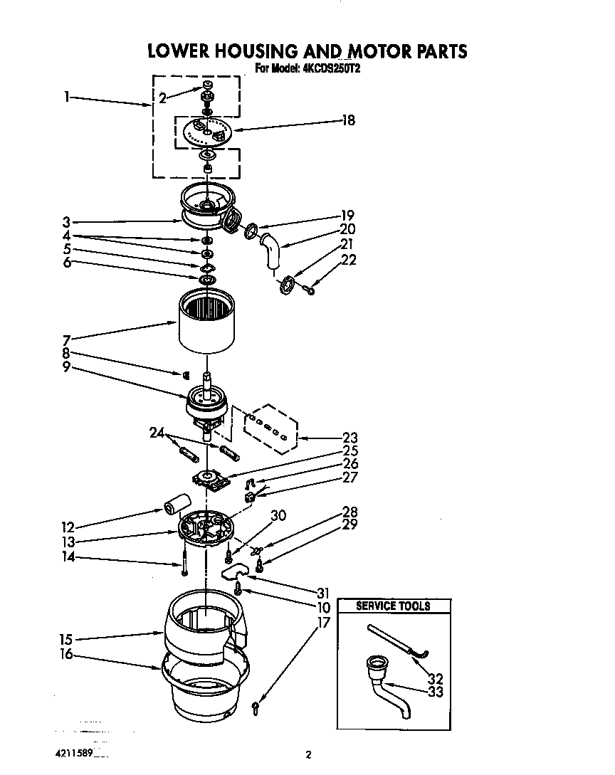 KitchenAid 4KCDS250T2 lower housing and motor diagram