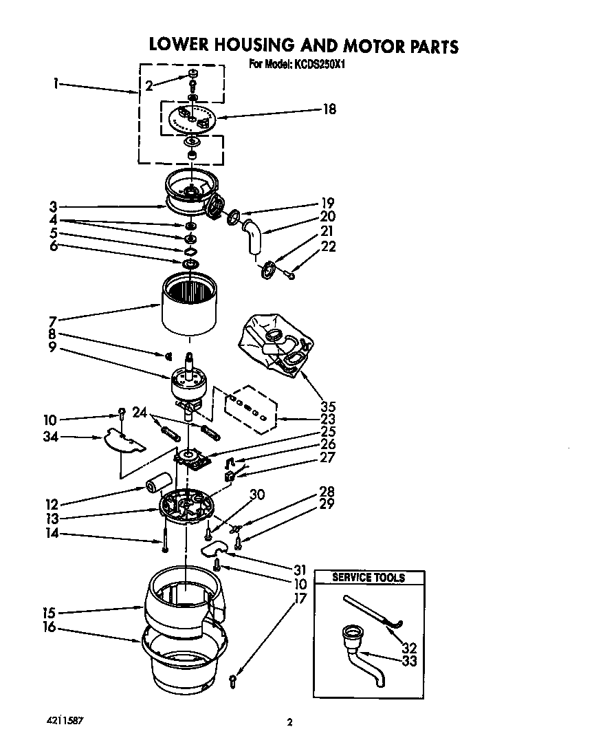 KitchenAid KCDS250X1 lower housing and motor diagram
