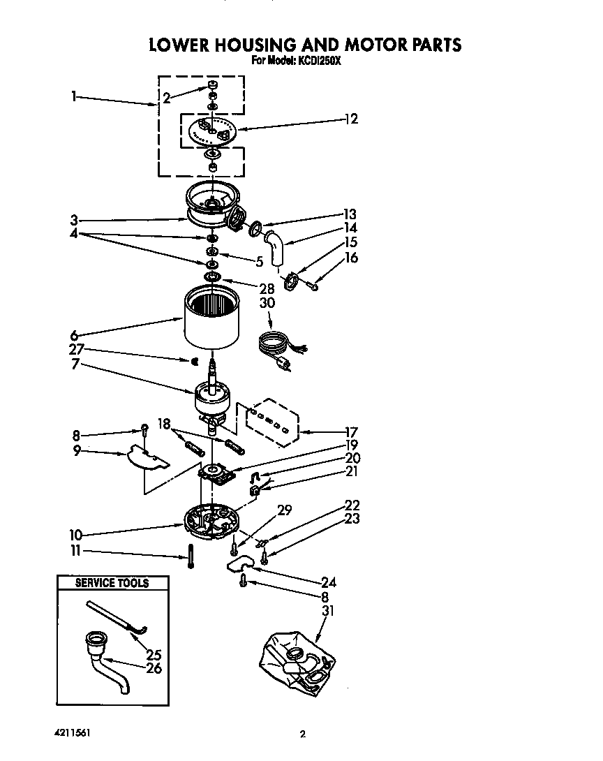 KitchenAid KCDI250X lower housing and motor diagram