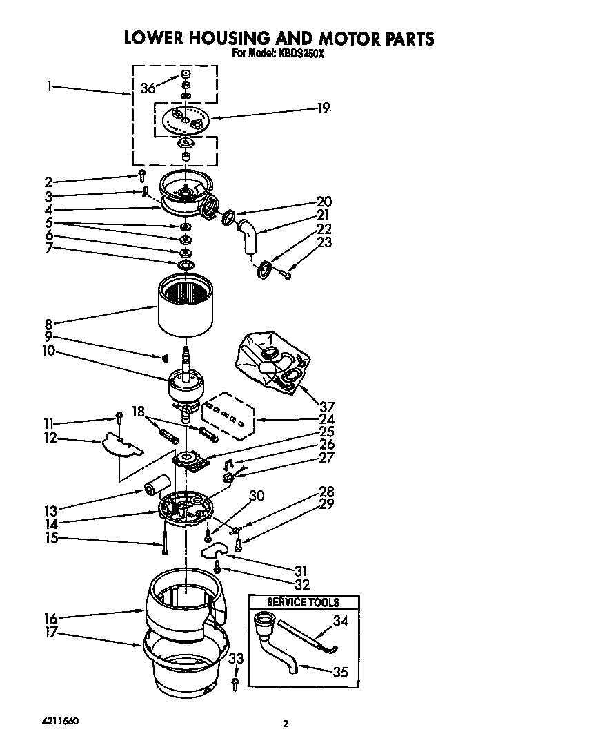 KitchenAid KBDS250X lower housing and motor diagram