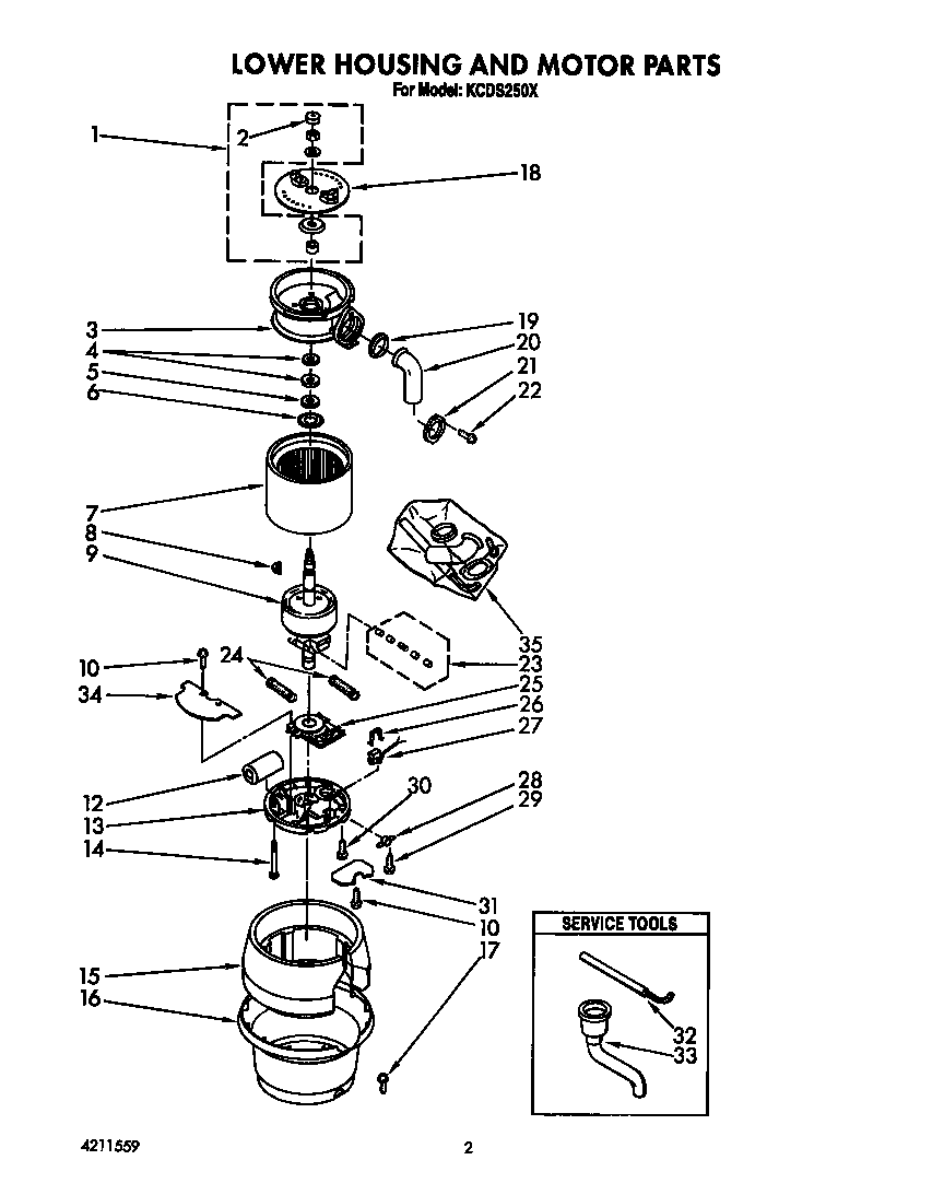KitchenAid KCDS250X lower housing and motor diagram