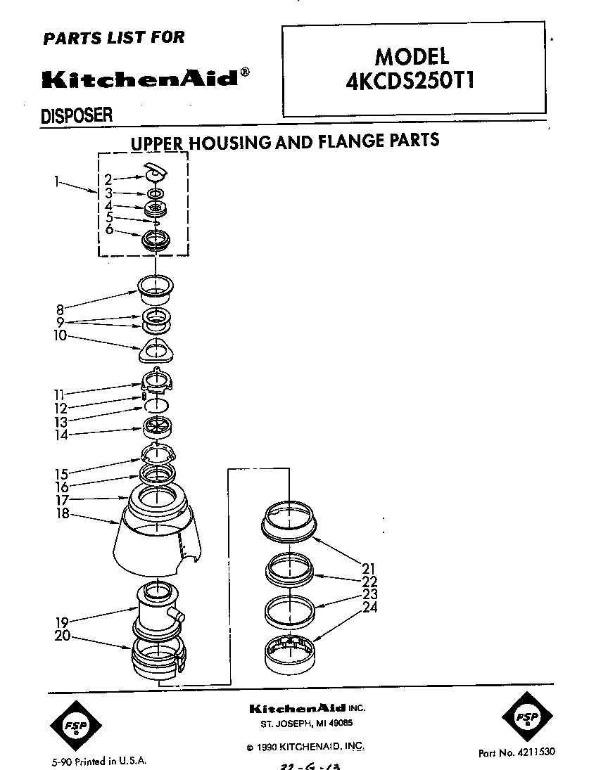 KitchenAid 4KCDS250T1 upper housing and flange diagram