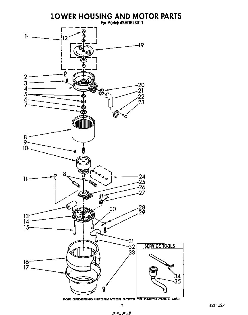 KitchenAid 4KBDS250T1 lower housing and motor diagram