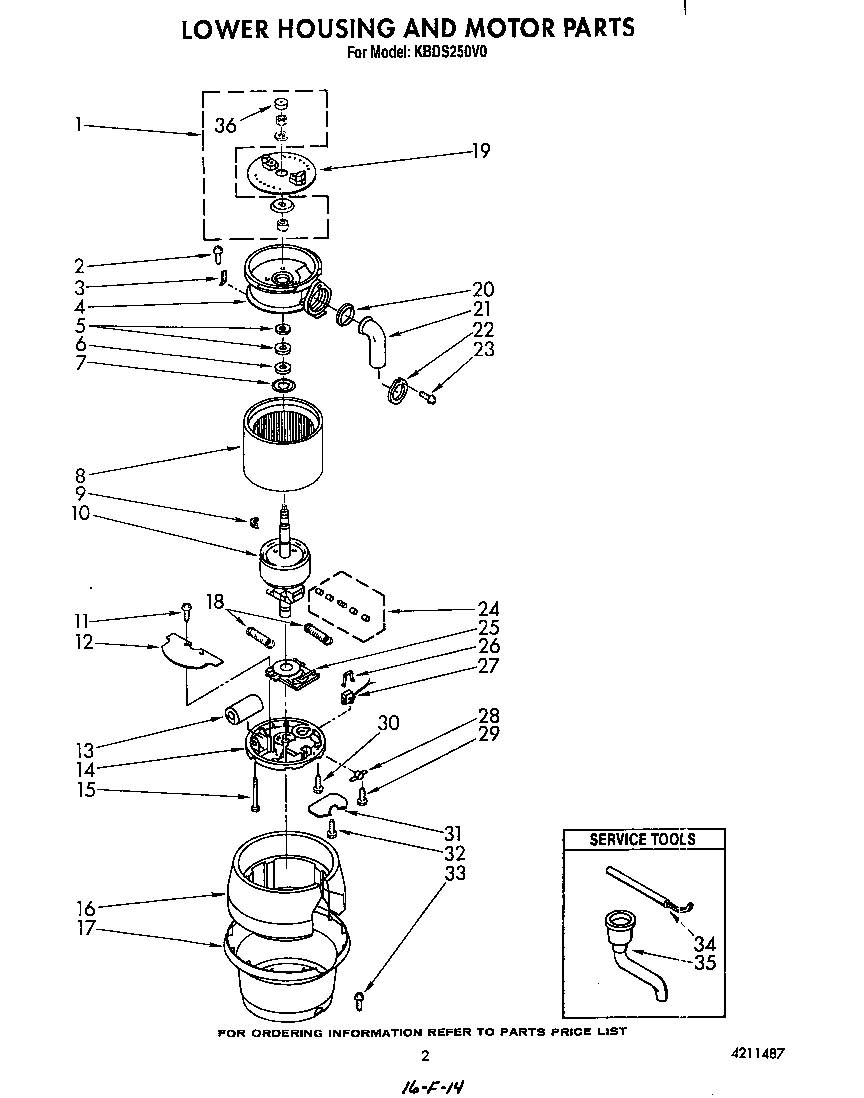 KitchenAid KBDS250V0 lower housing and motor diagram