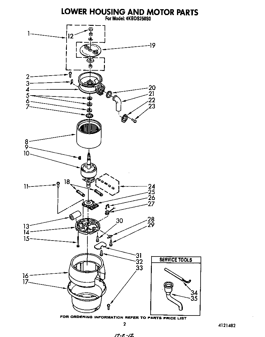 KitchenAid 4KBDS250S0 lower housing and motor diagram