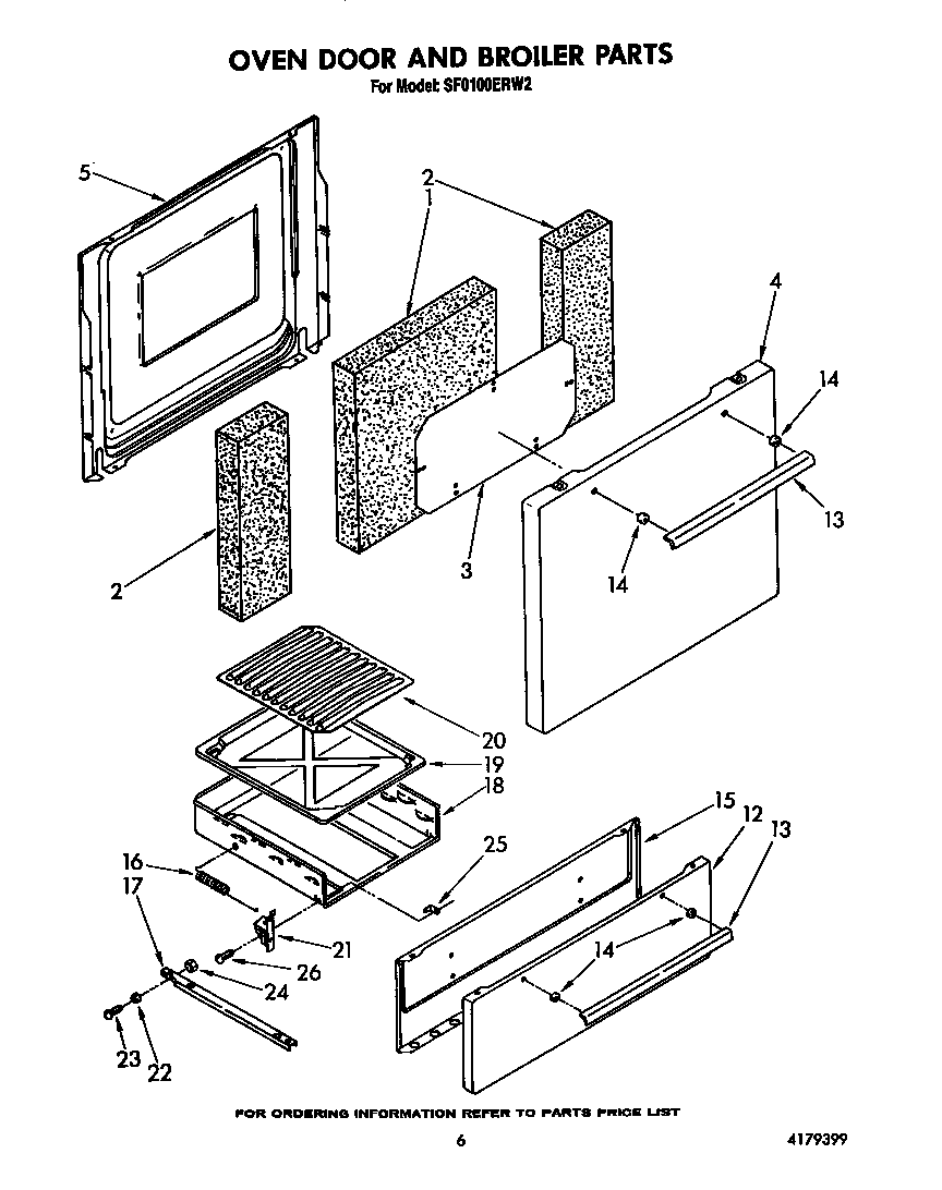 Whirlpool SF0100ERW2 oven door and broiler diagram
