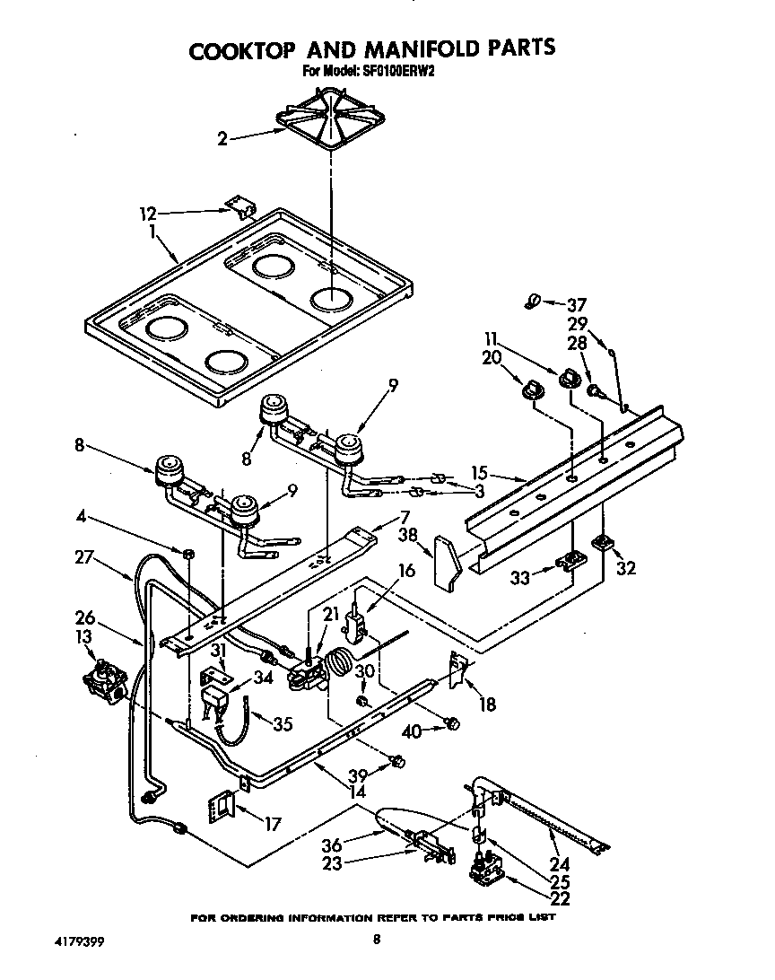 Whirlpool SF0100ERW2 cooktop and manifold diagram