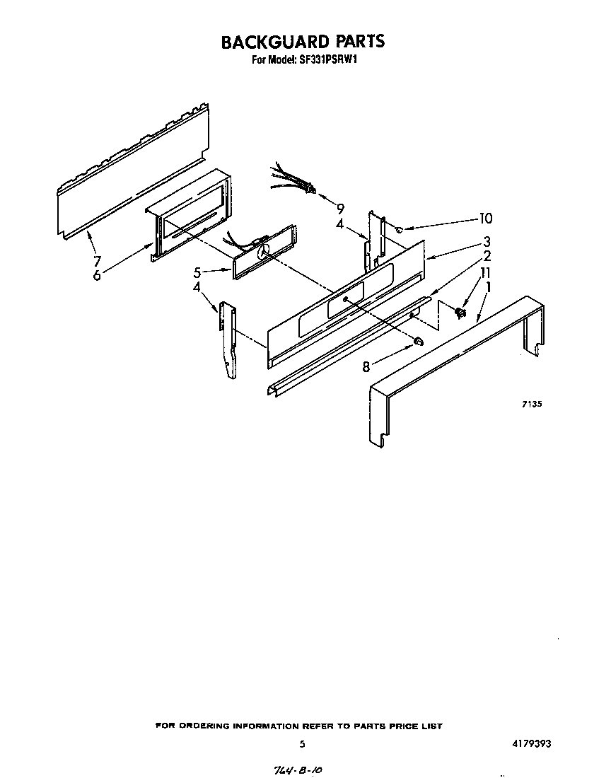 Whirlpool SF331PSRW1 backguard diagram