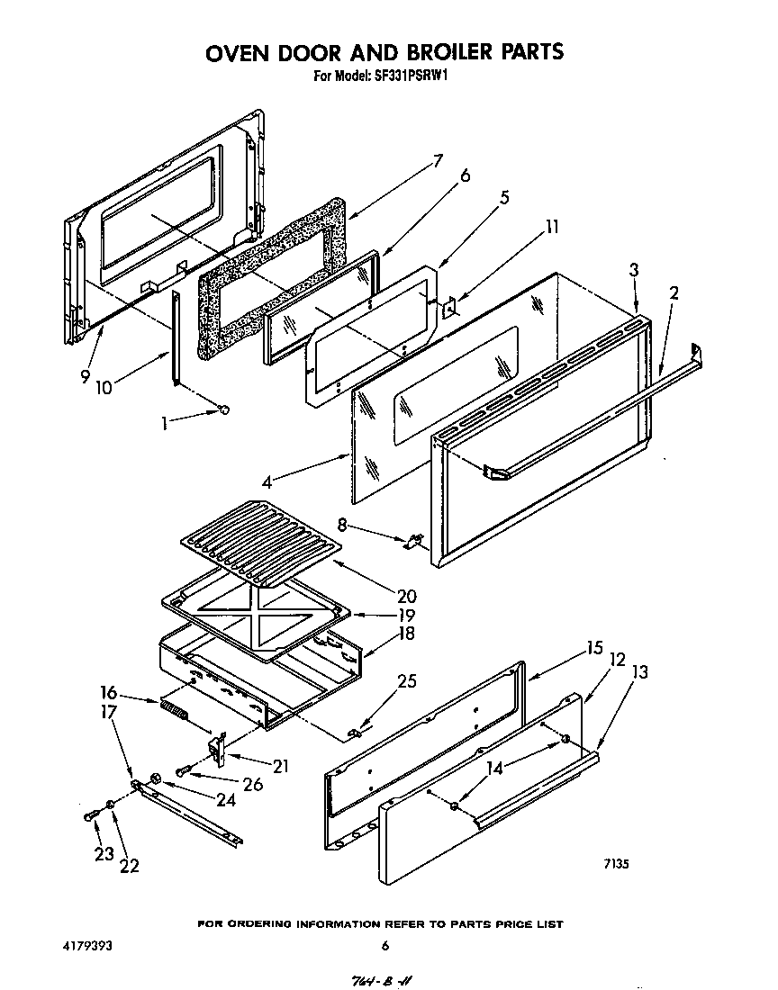Whirlpool SF331PSRW1 oven door and broiler diagram