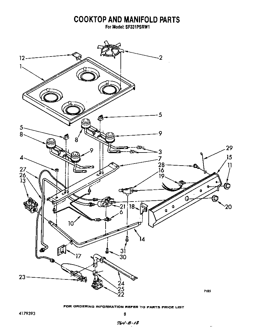 Whirlpool SF331PSRW1 cooktop and manifold diagram