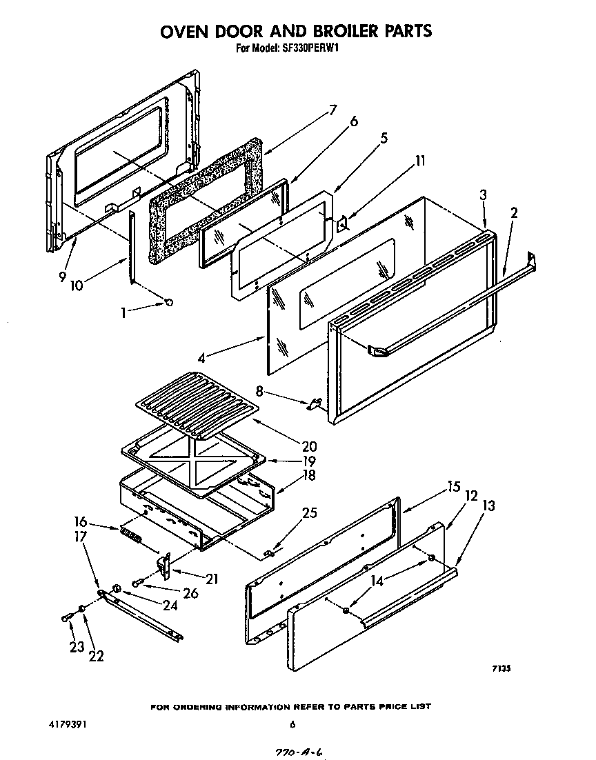 Whirlpool SF330PERW1 oven door and broiler diagram