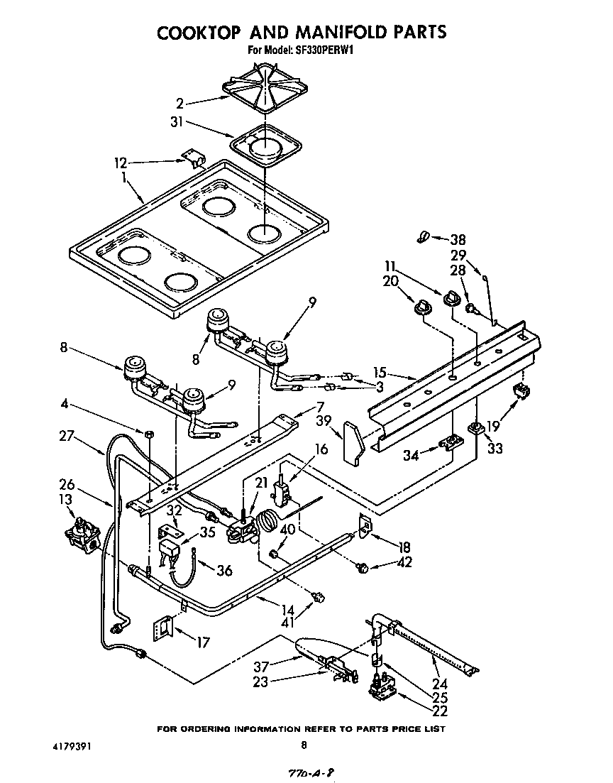 Whirlpool SF330PERW1 cooktop and manifold diagram