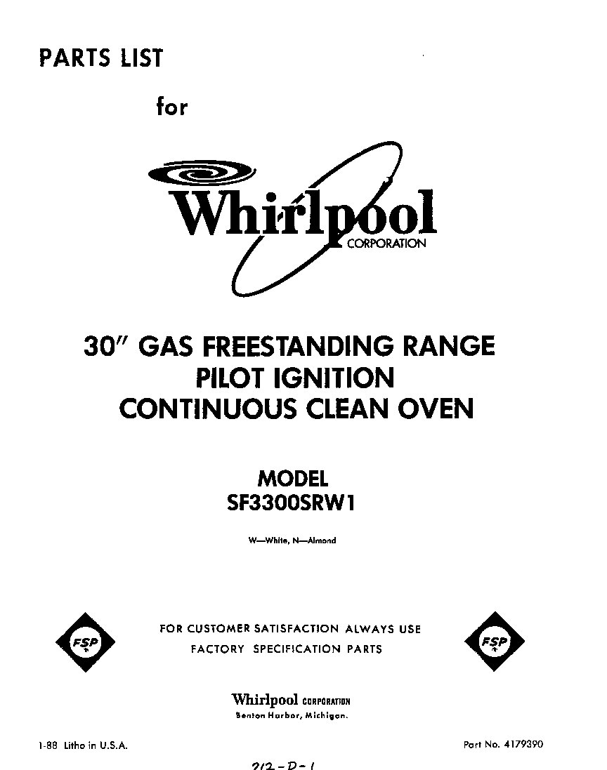Whirlpool SF3300SRW1 front cover diagram
